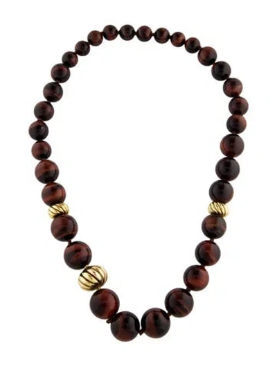 Pre-owned David Yurman 18k Tiger's Eye Graduated Bead Necklace, 19" In Multicolor
