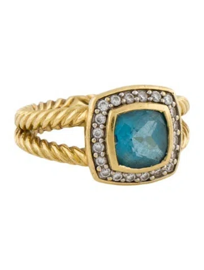Pre-owned David Yurman 18k Topaz & Diamond Petite Albion Ring In Multi