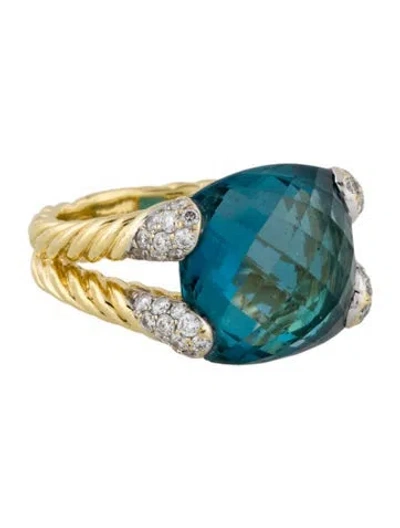 Pre-owned David Yurman 18k Topaz & Diamond Willow Cocktail Ring In Multi