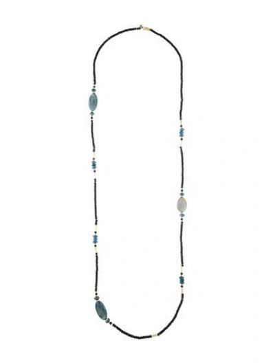 Pre-owned David Yurman 18k Topaz, Labradorite & Onyx Long Tweejoux Beaded Necklace, .5" In Multi
