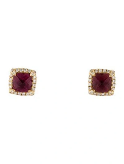 Pre-owned David Yurman 18k Tourmaline & Diamond Petite Chatelaine Pavé Bezel Stud Earrings In Multi