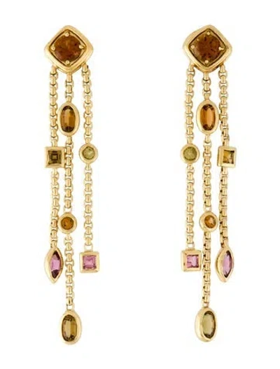 Pre-owned David Yurman 18k Tourmaline Confetti Tassel Earrings In Multi