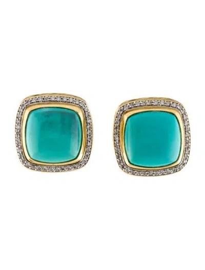 Pre-owned David Yurman 18k Turquoise & Diamond Albion Earclips In Multi