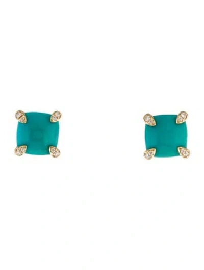 Pre-owned David Yurman 18k Turquoise & Diamond Chatelaine Stud Earrings In Multicolor