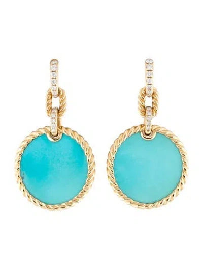 Pre-owned David Yurman 18k Turquoise & Diamond Elements Double Drop Convertible Earrings In Multicolor