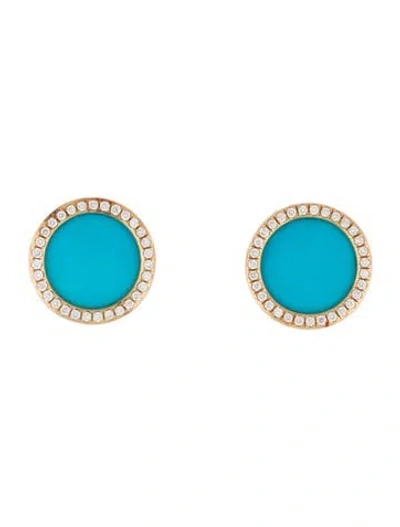 Pre-owned David Yurman 18k Turquoise & Diamond Stud Earrings In Multi
