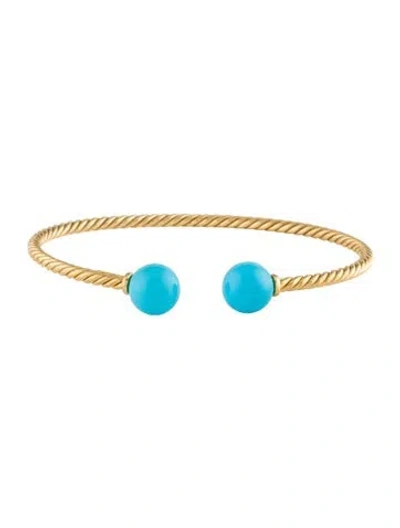 Pre-owned David Yurman 18k Turquoise Solari Cablespira Cuff Bracelet, 6.25" In Multi