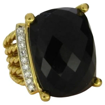 Pre-owned David Yurman 18k Wheaton Ring Faceted Black Onyx Diamonds Yellow Gold