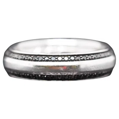 Pre-owned David Yurman 18k White Gold  Black Diamond Beveled Band Ring Size 11.5