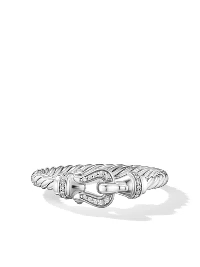 David Yurman Sterling Silver Petite Buckle Diamond Ring In White
