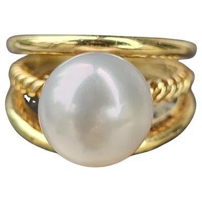 Pre-owned David Yurman 18k Yellow Gold 12mm Pearl Ring Size 8.25 12.9g Cable Split Open