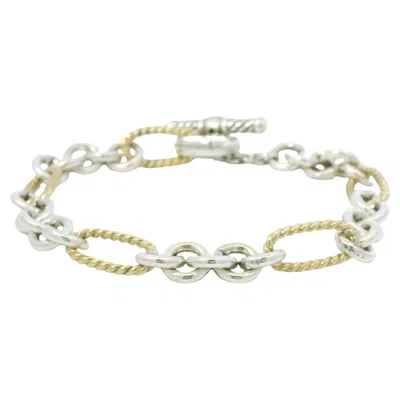 Pre-owned David Yurman 18k Yellow Gold & Silver Cable-link Toggle Bracelet In Stock