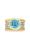 David Yurman 18k Yellow Gold And Sterling Silver Dy Mercer® Four Row Diamond And Topaz Ring In Silver