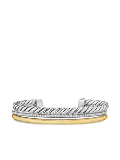 David Yurman 18k Yellow Gold And Sterling Silver Dy Mercer® Three Row Diamond Bangle