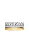 David Yurman 18k Yellow Gold And Sterling Silver Dy Mercer® Three Row Diamond Ring In Silver