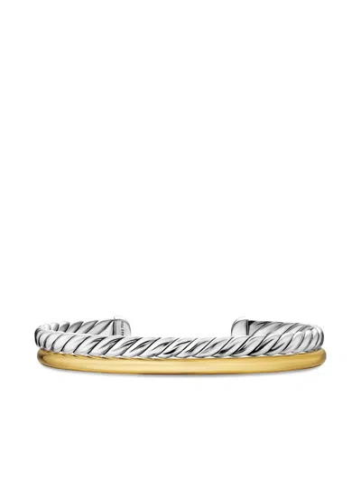 David Yurman 18k Yellow Gold And Sterling Silver Dy Mercer® Two Row Bangle In 银色
