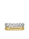 David Yurman 18k Yellow Gold And Sterling Silver Dy Mercer® Three Row Diamond Ring In Silver