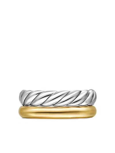 DAVID YURMAN 18K YELLOW GOLD AND STERLING SILVER DY MERCER® TWO ROW RING