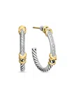 David Yurman 18k Yellow Gold And Sterling Silver Petite Helena Diamond Earrings In 银色