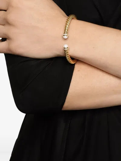 David Yurman 18k Yellow Gold Cablespira® Flex Pearl And Diamond Bracelet