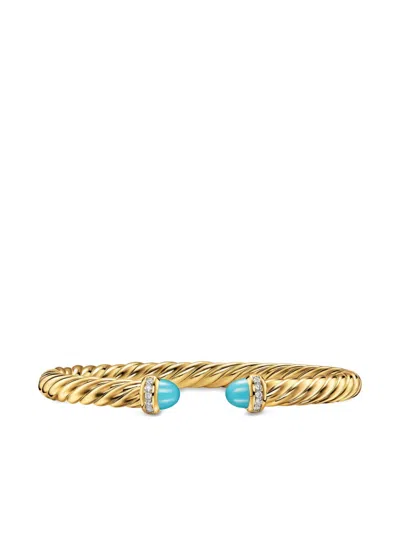 David Yurman 18k Yellow Gold Cablespira® Flex Turquoise And Diamond Bracelet