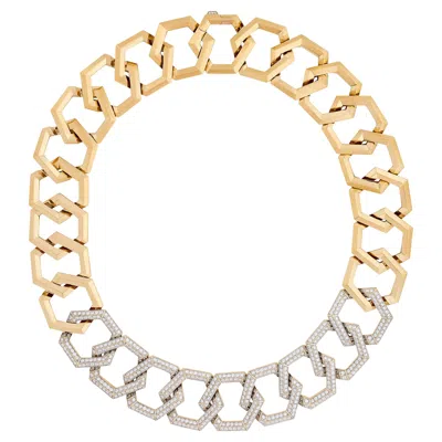 Pre-owned David Yurman 18k Yellow Gold Carlyle Diamond Geometric Link Necklace