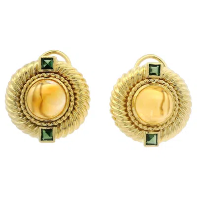 Pre-owned David Yurman 18k Yellow Gold Citrine & Green Tourmaline Cable Button Earrings