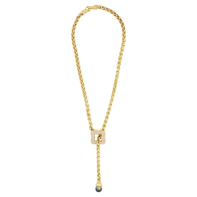 Pre-owned David Yurman 18k Yellow Gold Diamond And Black Pearl Lariat Necklace