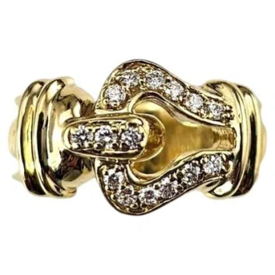 Pre-owned David Yurman 18k Yellow Gold Diamond Buckle Ring Size 5.75 #25684