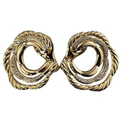 Pre-owned David Yurman 18k Yellow Gold Diamond Cable Earrings #25712