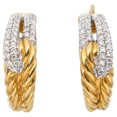 Pre-owned David Yurman 18k Yellow Gold Diamond Cable Hoop Earrings