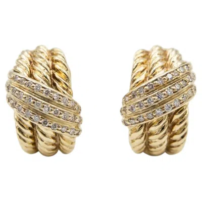 Pre-owned David Yurman 18k Yellow Gold Diamond Cable Lever-back Earrings Vintage