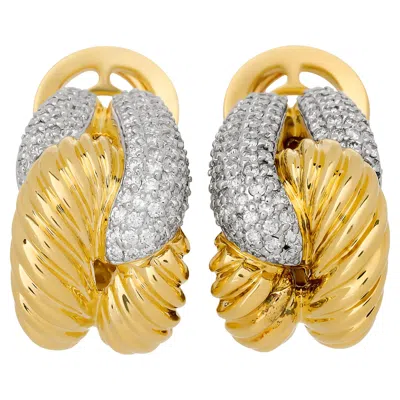 Pre-owned David Yurman 18k Yellow Gold Diamond Interlocking Earrings