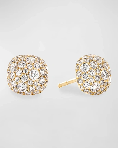 David Yurman 18k Yellow Gold Diamond Small Cushion Stud Earrings In 40 White
