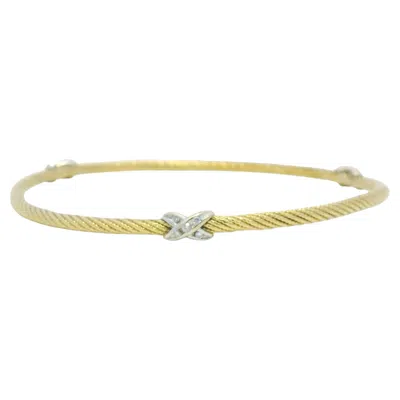 Pre-owned David Yurman 18k Yellow Gold Diamond X Narrow Bangle Bracelet In Stock
