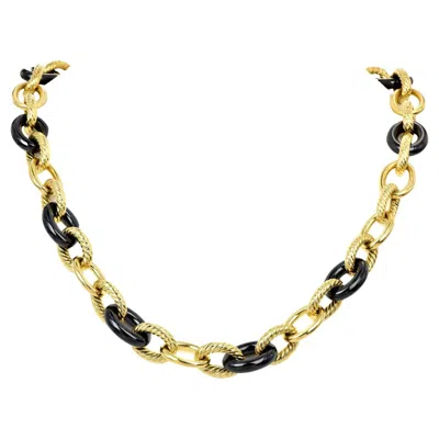 Pre-owned David Yurman 18k Yellow Gold Hematite 17 Mm Large Link Chain Necklace