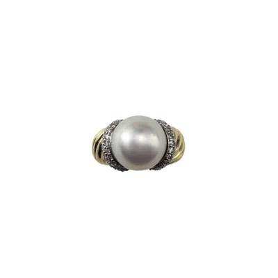 Pre-owned David Yurman 18k Yellow Gold Mabe Pearl & Diamond Ring Size 8-8.25 #21013