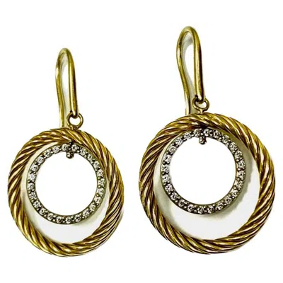 Pre-owned David Yurman 18k Yellow Gold Mobile Circle Cable Drop Diamond Earrings