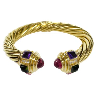 Pre-owned David Yurman 18k Yellow Gold Multi-gemstone Cuff Bracelet, Circa 2000