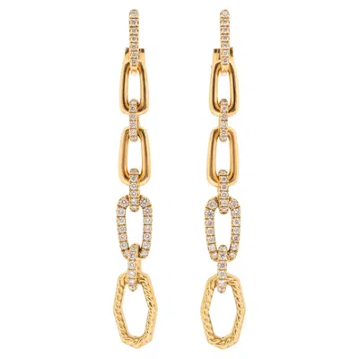Pre-owned David Yurman 18k Yellow Gold Pave Diamond Multi-link Dangle Drop Earrings