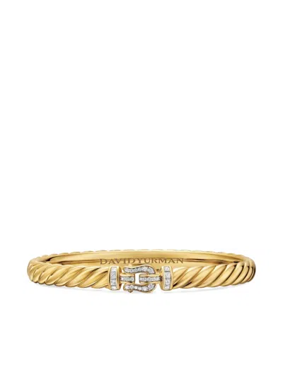 David Yurman 18k Yellow Gold Sculpted Cable Buckle Diamond Bracelet