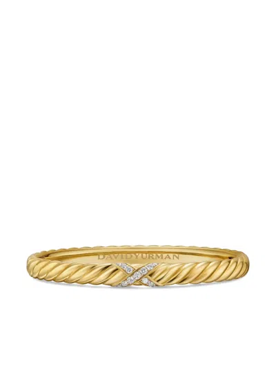 David Yurman 18k Yellow Gold Sculpted Cable X Center Station Diamond Bracelet