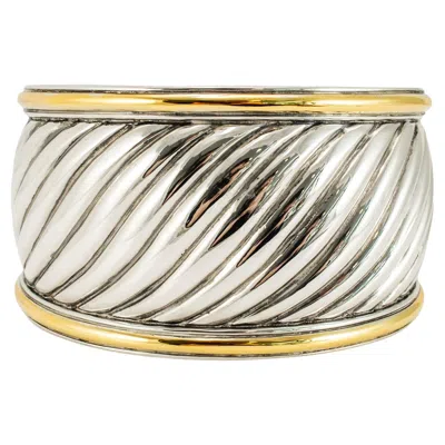 Pre-owned David Yurman 18k Yellow Gold Silver Two-tone Sculpted Cable Cuff Bangle Bracelet