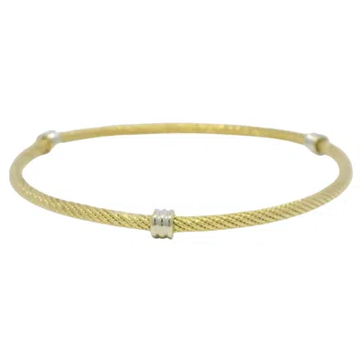 Pre-owned David Yurman 18k Yellow Gold Three Station Narrow Bangle Bracelet In Stock