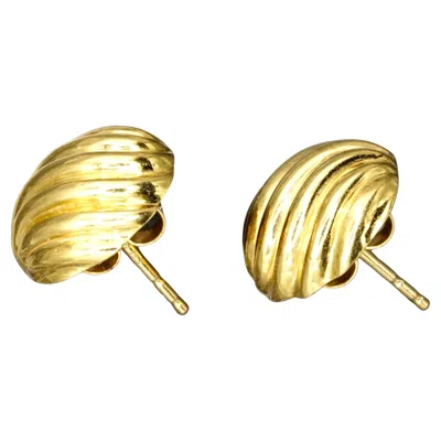 Pre-owned David Yurman 18k Yellow Gold Wave Pattern Stud Earrings