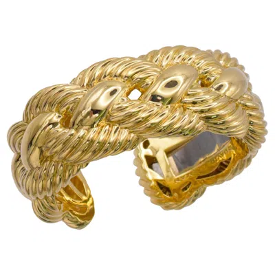 Pre-owned David Yurman 18k Yellow Gold Wide Woven Cable Cuff Bracelet.
