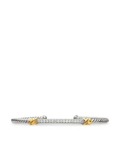 David Yurman 18kt Gold And Sterling Silver Petite Helena Classic Cable Station Diamond Bracelet In Silber