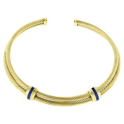 Pre-owned David Yurman 18kt Gold Sapphire Double Cable Collar Necklace In Blue