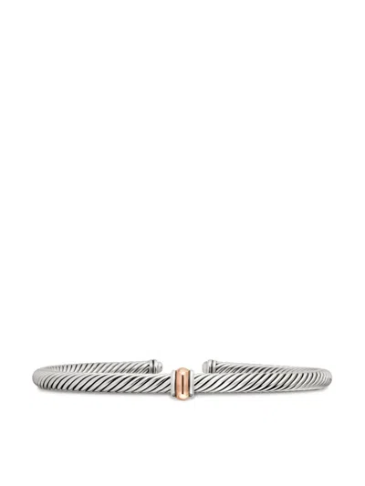 David Yurman 18kt Rose Gold And Sterling Silver Classic Cable Station Bracelet In Silber