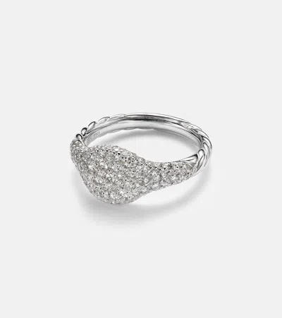 DAVID YURMAN 18KT WHITE GOLD PINKY RING WITH DIAMONDS